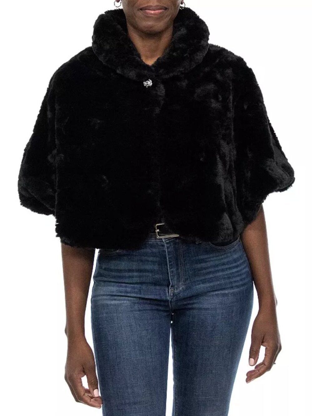 Nina Leonard Faux Fur Cape Medium Black Evening Shawl Prom Wedding Guest